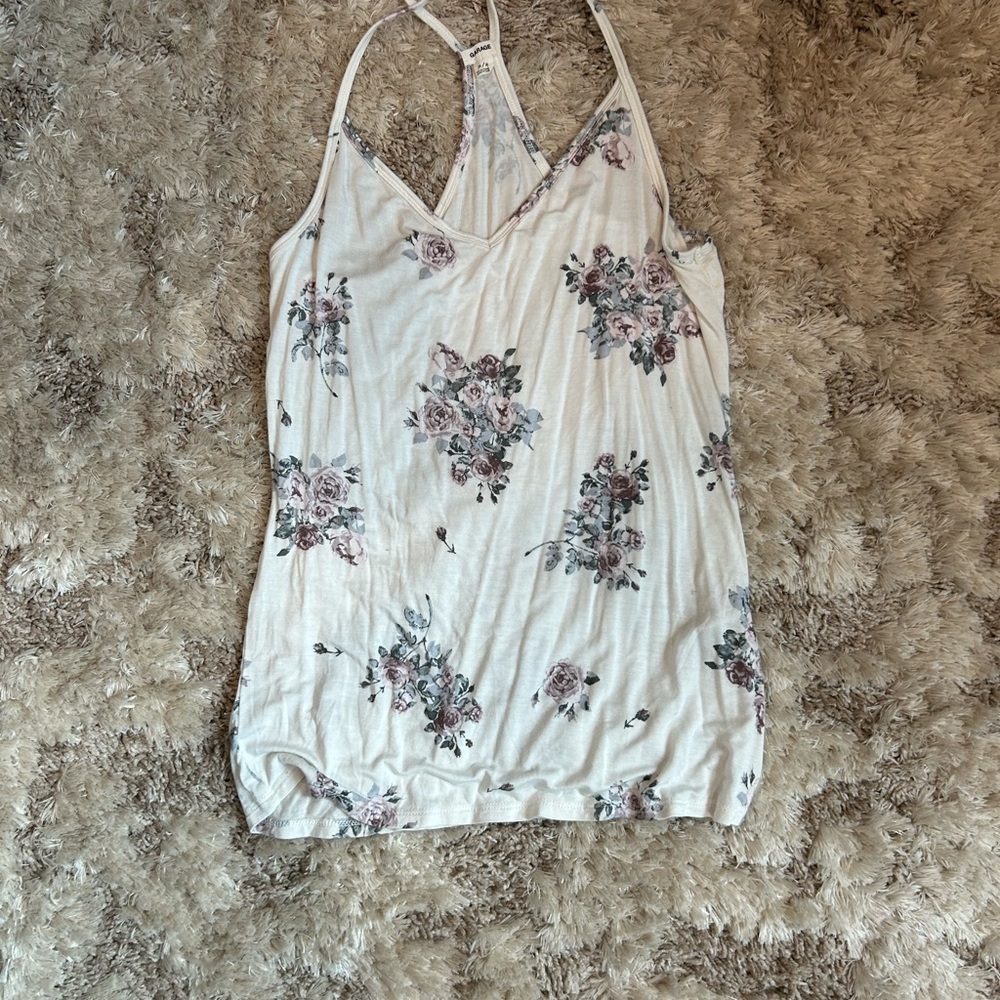 Garage Floral Print Tank Top - Cream and Pink
